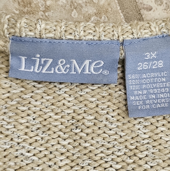 Liz & Me Women’s 3X V-Neck Sweater Beige Brown Gray Oversized Cozy Cottagecore - Picture 4 of 6